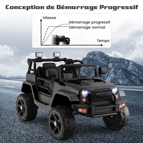 Camion Électrique pour Enfants 12V avec Batterie Télécommande Suspension à Ressort Phares Musique Port USB & Aux Noir/Rose
