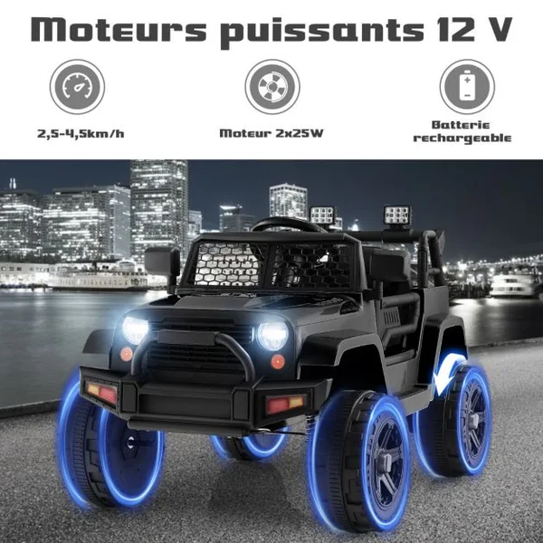 Camion Électrique pour Enfants 12V avec Batterie Télécommande Suspension à Ressort Phares Musique Port USB & Aux Noir/Rose