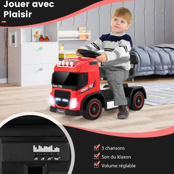 Camion Électrique pour Enfants Siège Réglable en Hauteur Lumières Led Musique et Son de Klaxon avec Mode Électrique Ou Roue Libre Rose