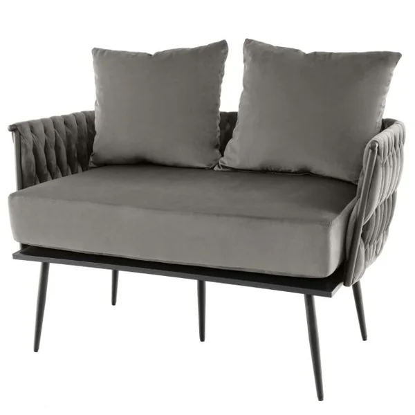 Canapé 2 Places Moderne en Velours Hollandais Rembourré Dossier et Accoudoirs Tissés Coussin de Siège amovible 5 Pieds en Métal Gris