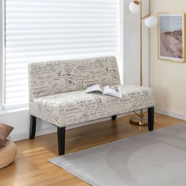 Canapé Causeuse Sans Accoudoirs en Tissu Moderne Support de Coussin à Ressorts Pieds en Bois Massif Canapé 2 Places pour Salon Beige