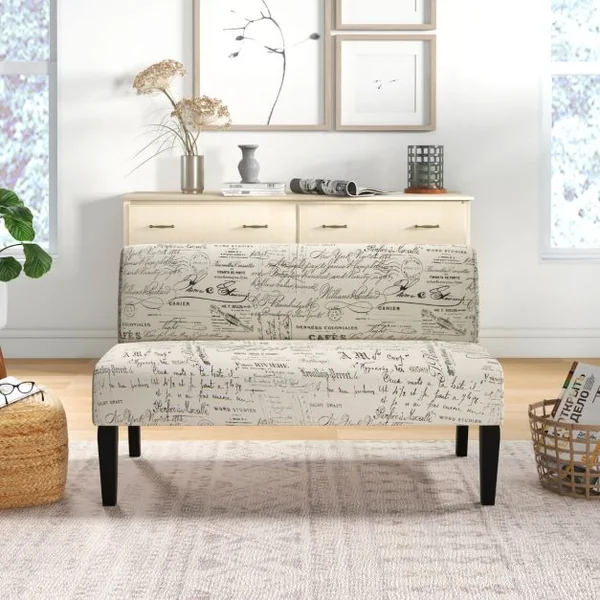 Canapé Causeuse Sans Accoudoirs en Tissu Moderne Support de Coussin à Ressorts Pieds en Bois Massif Canapé 2 Places pour Salon Beige