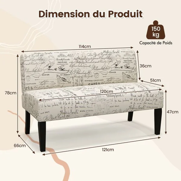 Canapé Causeuse Sans Accoudoirs en Tissu Moderne Support de Coussin à Ressorts Pieds en Bois Massif Canapé 2 Places pour Salon Beige