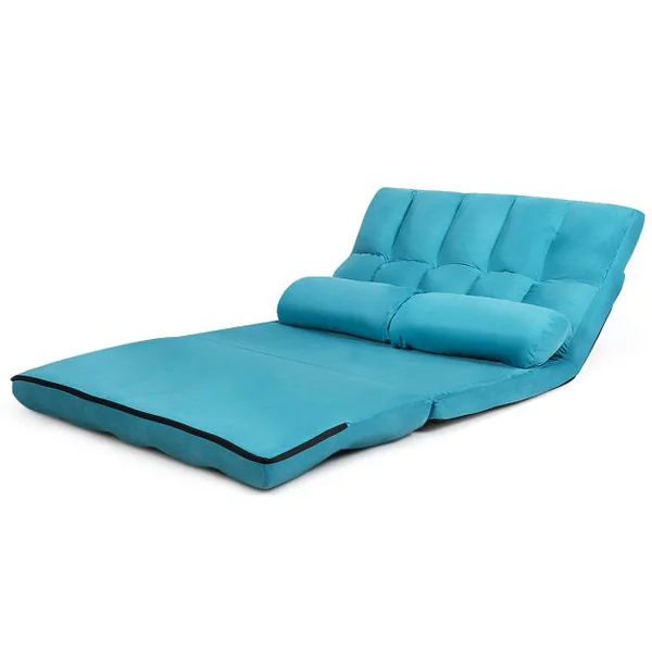 Canapé Convertible 2 Places 113 x 179 CM Dossier Réglable à 6 Positions Housse Détachable 2 Oreillers Bleu
