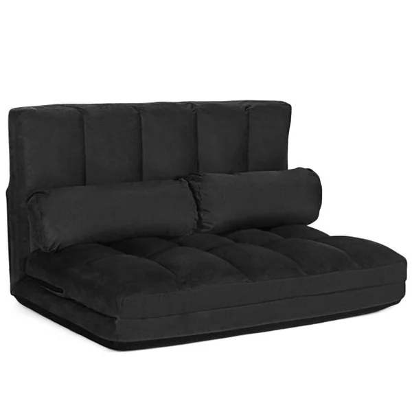 Canapé Convertible 2 Places 113 x 179 CM Dossier Réglable à 6 Positions Housse Détachable 2 Oreillers Noir