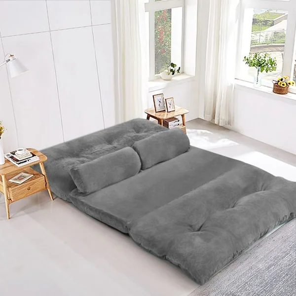 Canapé Convertible 2 Places Réglables à 6 Positions 90-180° avec 2 Oreillers en Velours Côtelé pour Salon Chambre Beige/Bleu/Café/Gris