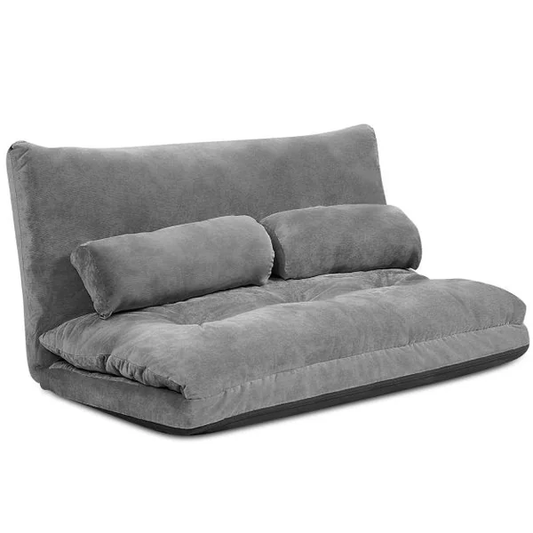 Canapé Convertible 2 Places Réglables à 6 Positions 90-180° avec 2 Oreillers en Velours Côtelé pour Salon Chambre Beige/Bleu/Café/Gris