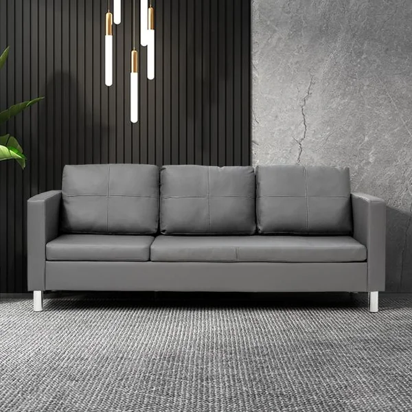 Canapé d'Angle 3 Places Convertible avec Méridienne Réversible en Cuir PU Gris 188x62x60CM pour Salon Appartement Séjour