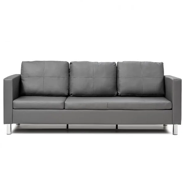 Canapé d'Angle 3 Places Convertible avec Méridienne Réversible en Cuir PU Gris 188x62x60CM pour Salon Appartement Séjour
