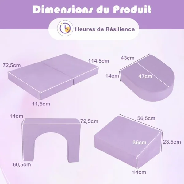 Canapé de Jeu Modulaire pour Enfants 8 Pièces Ensemble de Jeu Convertible en Mousse pour Grimper et Ramper Gris/Violet