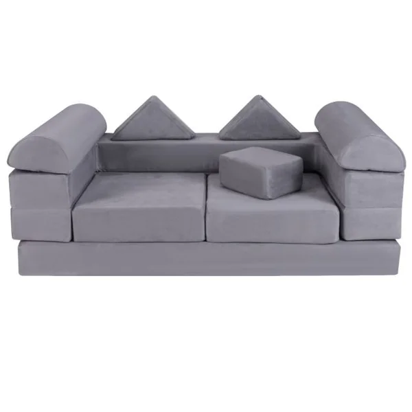Canapé de Jeu Modulaire pour Enfants 9 Pièces Ensemble de Jeu Convertible en Mousse pour Grimper et Ramper Beige/Gris