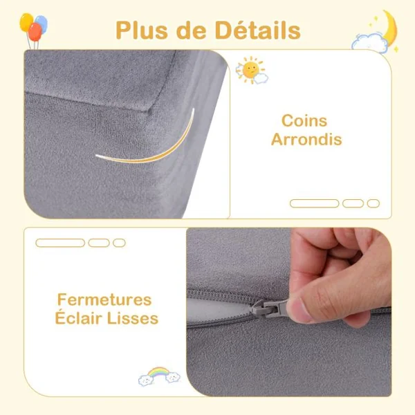Canapé de Jeu Modulaire pour Enfants 9 Pièces Ensemble de Jeu Convertible en Mousse pour Grimper et Ramper Beige/Gris