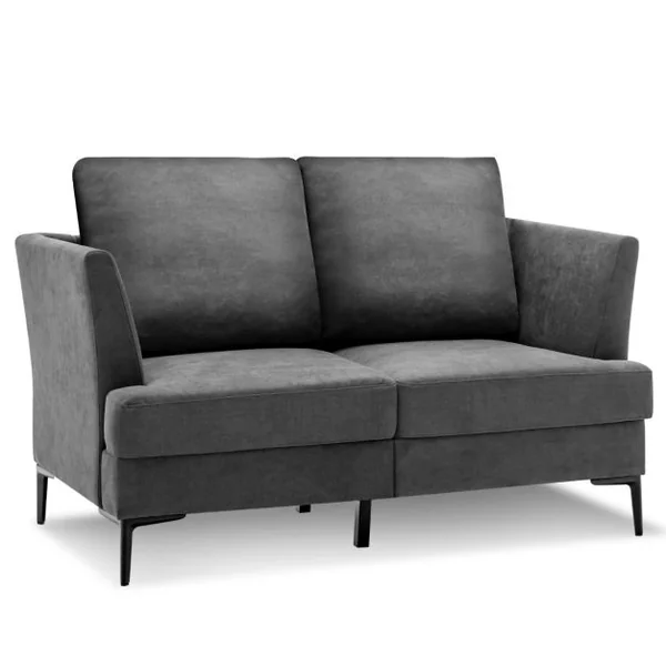 Canapé Droit 2 Places Moderne - 2 Coussins Amovibles - L 141 x P 80 x H 72 cm en Tissu de Lin Gris