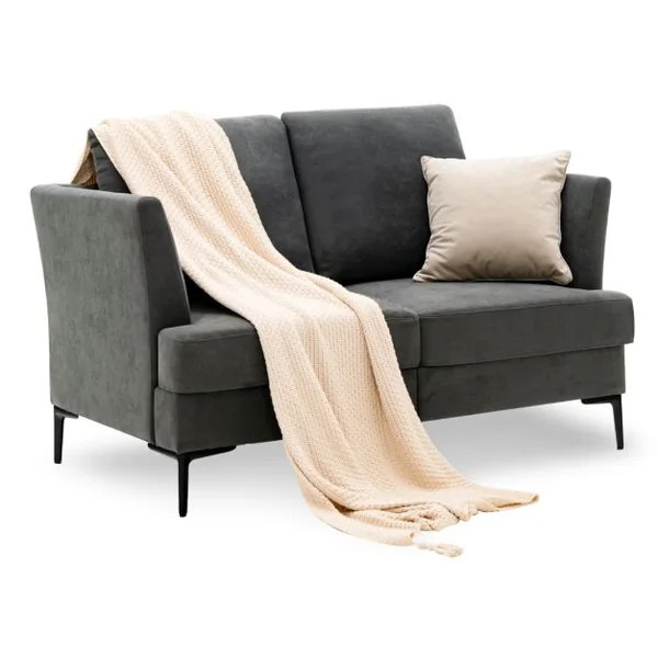 Canapé Droit 2 Places Moderne - 2 Coussins Amovibles - L 141 x P 80 x H 72 cm en Tissu de Lin Gris