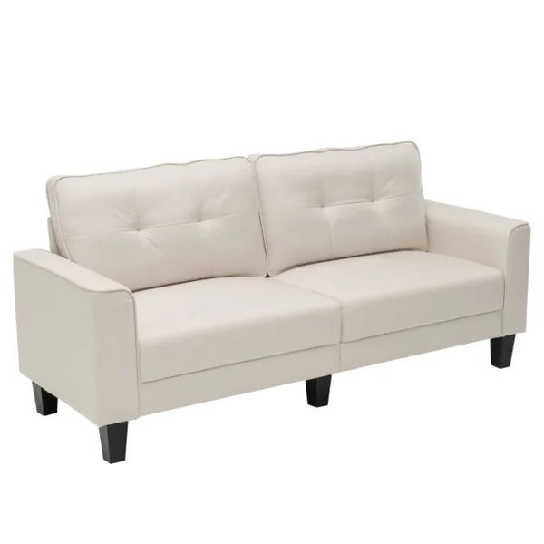 Canapé Droit 3 Places L 200 x P 75 x H 94 cm Pieds en bois Style Scandinave avec 2 Coussins Beige