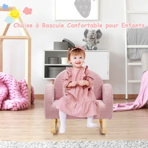 Canapé Enfant à Bascule en Peluche Fauteuil Charge 50kg Jolis Cadeaux pour Garçon Fille de 3-5 ans Rose/Gris