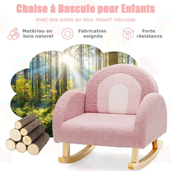 Canapé Enfant à Bascule en Peluche Fauteuil Charge 50kg Jolis Cadeaux pour Garçon Fille de 3-5 ans Rose/Gris