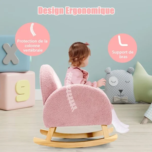 Canapé Enfant à Bascule en Peluche Fauteuil Charge 50kg Jolis Cadeaux pour Garçon Fille de 3-5 ans Rose/Gris