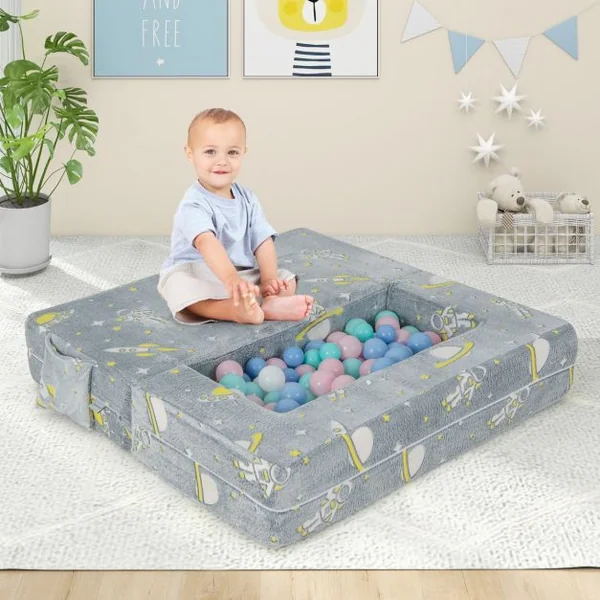 Canapé Enfants Lumineux Brillant dans le Noir 5 en 1 Housse Amovible et Lavable Canapé Convertible pour 3 Ans+ 107*52*41.5cm Gris