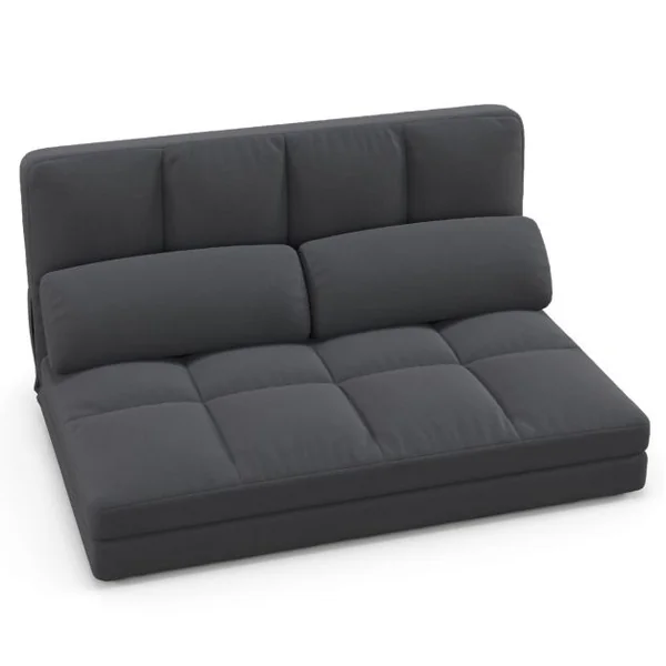 Canapé Lit Convertible en Velours Pliable Dossier Réglable à 6 Niveaux avec 2 Coussins Gris Clair/Gris Foncé