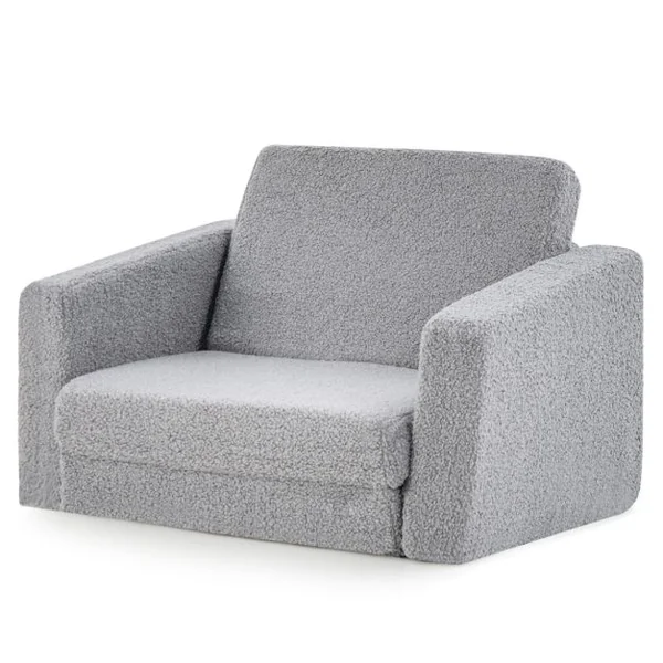 Canapé Lit Enfant 2 en 1 - 1 Place en Flanelle Textile avec Housse Amovible & Lavable Charge 50kg pour 18-36 Mois Gris