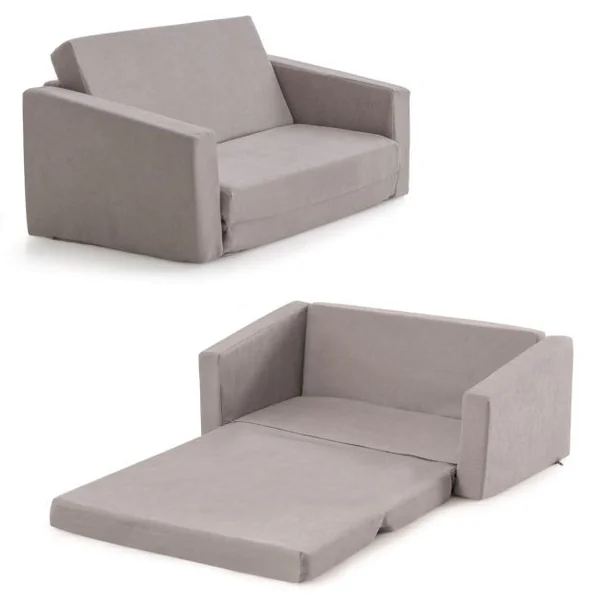Canapé Lit Enfant 2 en 1 - 2 Place en Flanelle Textile avec Housse Amovible & Lavable Charge 50kg pour 18-36 Mois Gris