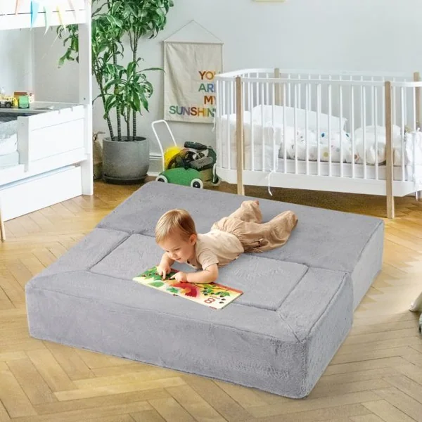 Canapé Modulaire pour Enfants Fauteuil Convertible en Mousse pour Enfants Canapé en Peluche pour Tout-petits Canapé-lit Pliable Gris