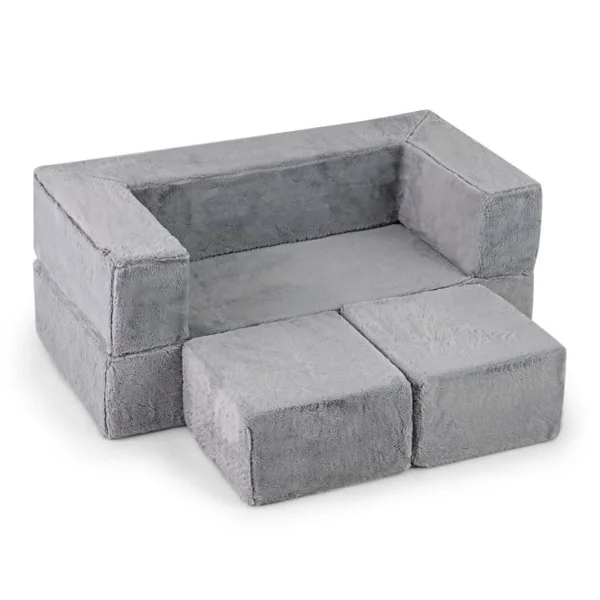 Canapé Modulaire pour Enfants Fauteuil Convertible en Mousse pour Enfants Canapé en Peluche pour Tout-petits Canapé-lit Pliable Gris