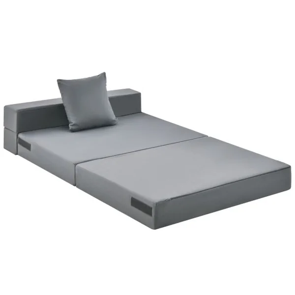 Canapé Pliant avec Oreiller Canapé Lit Mousse Haute Densité Matelas Ergonomique de 15 CM d'Appoint Portable Housse Zippée et Lavable Gris Foncé