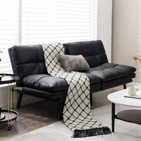 Canapé-lit Futon Convertible en Mousse à Mémoire de Forme avec Dossier et Accoudoirs Réglables Canapé-lit Futon Moderne Gris/Noir/Brun