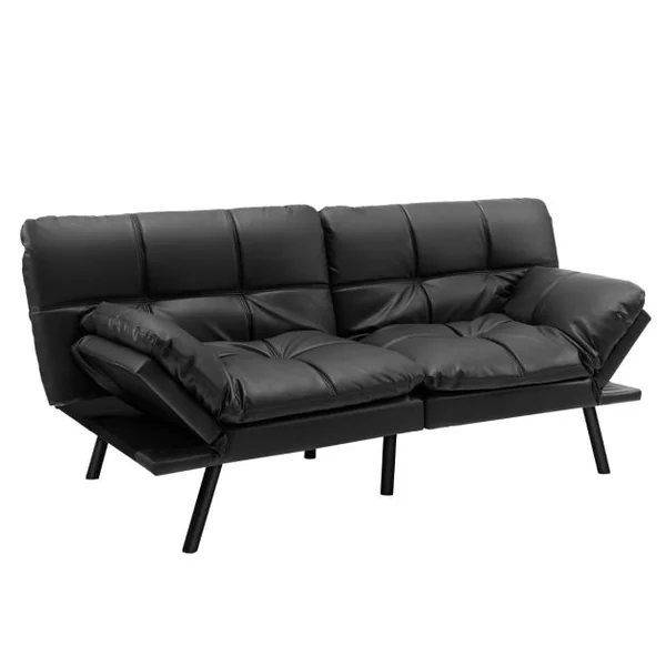 Canapé-lit Futon Convertible en Mousse à Mémoire de Forme avec Dossier et Accoudoirs Réglables Canapé-lit Futon Moderne Gris/Noir/Brun