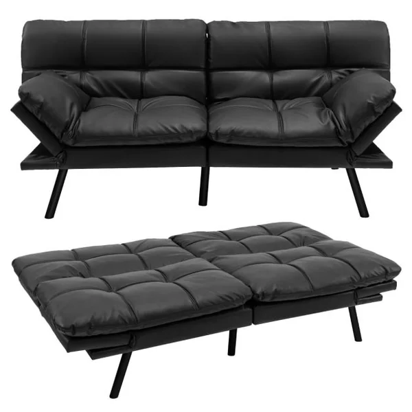 Canapé-lit Futon Convertible en Mousse à Mémoire de Forme avec Dossier et Accoudoirs Réglables Canapé-lit Futon Moderne Gris/Noir/Brun