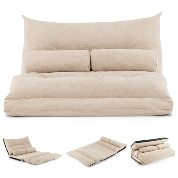 Canapé-lit Paresseux Pliable, Canapé Convertible avec Dossier Réglable à 42 Positions Chauffeuse avec 2 Oreillers pour Salon Chambre Balcon Gris