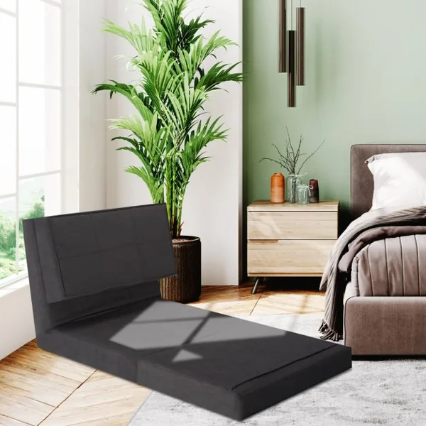 Canapé-Lit Paresseux Pliable Canapé de Sol Dossier Réglable 6 Positions Fauteuil-Lit Tissu en Daim Doux et Rembourré pour Chambre Salon Balcon Noir