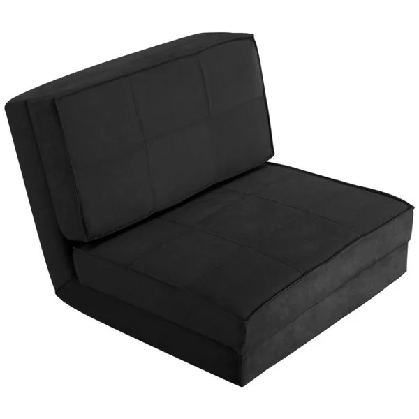 Canapé-Lit Paresseux Pliable Canapé de Sol Dossier Réglable 6 Positions Fauteuil-Lit Tissu en Daim Doux et Rembourré pour Chambre Salon Balcon Noir