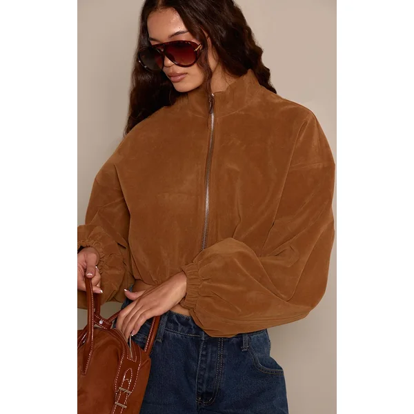 Caramel Blouson Aviateur Court En Synthétique