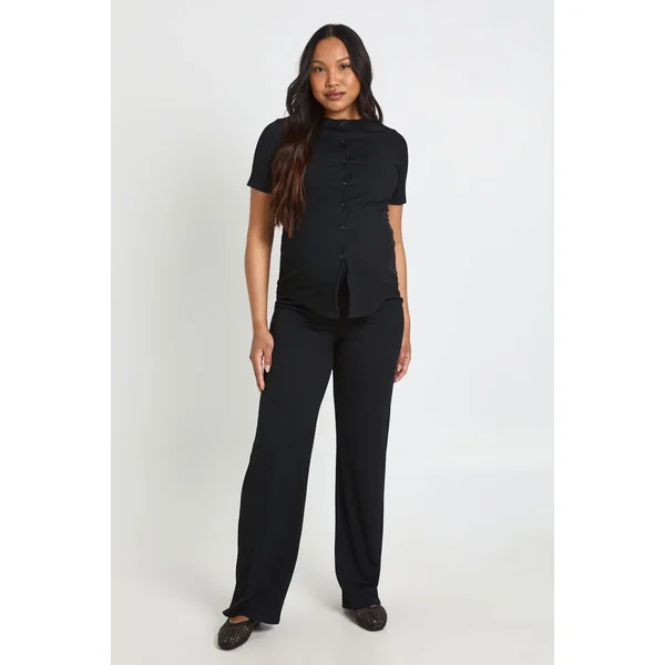 Cardigan Boutonné En Maille Douce Et Pantalon Large De Maternité