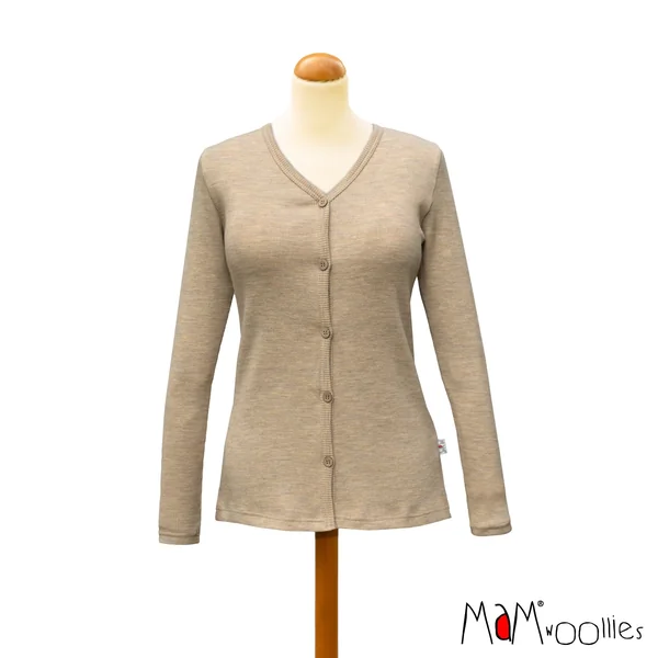 Cardigan femme en laine mérinos avec boutons coco MaM – Coloris 2025/26