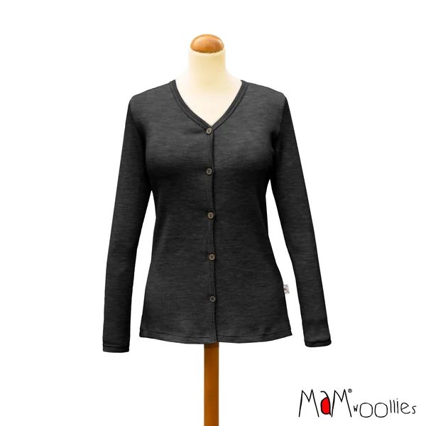Cardigan femme en laine mérinos avec boutons coco MaM – Coloris 2025/26