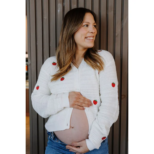 Cardigan fraise - blanc