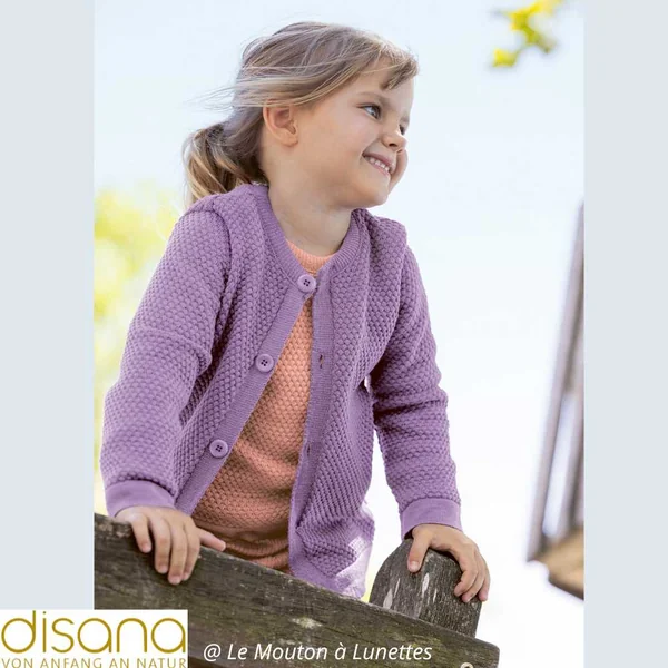 Cardigan laine mérinos fine maille fantaisie - DISANA