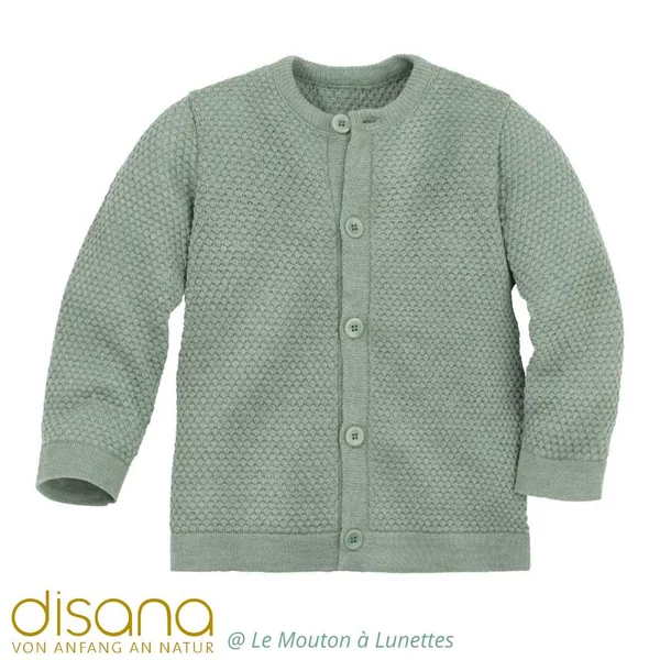 Cardigan laine mérinos fine maille fantaisie - DISANA