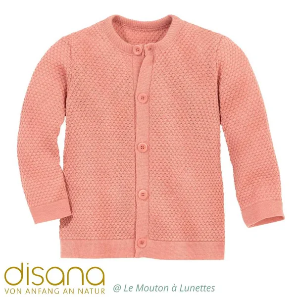Cardigan laine mérinos fine maille fantaisie - DISANA
