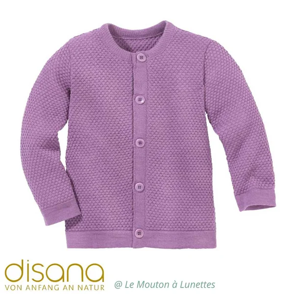 Cardigan laine mérinos fine maille fantaisie - DISANA