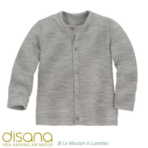 Cardigan laine mérinos fine maille fantaisie - DISANA