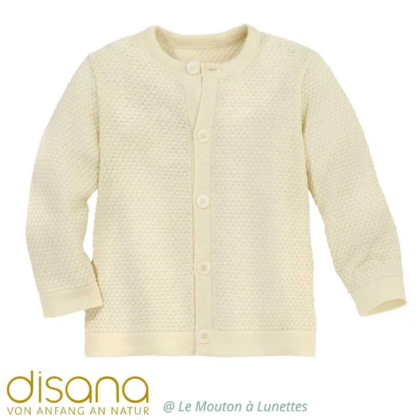 Cardigan laine mérinos fine maille fantaisie - DISANA