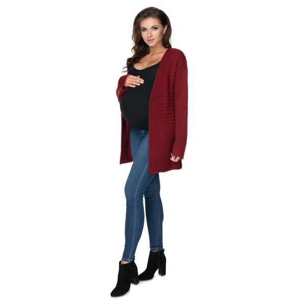 Cardigan long - Beige/Bordeaux/Moutarde