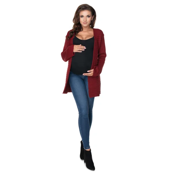 Cardigan long - Beige/Bordeaux/Moutarde