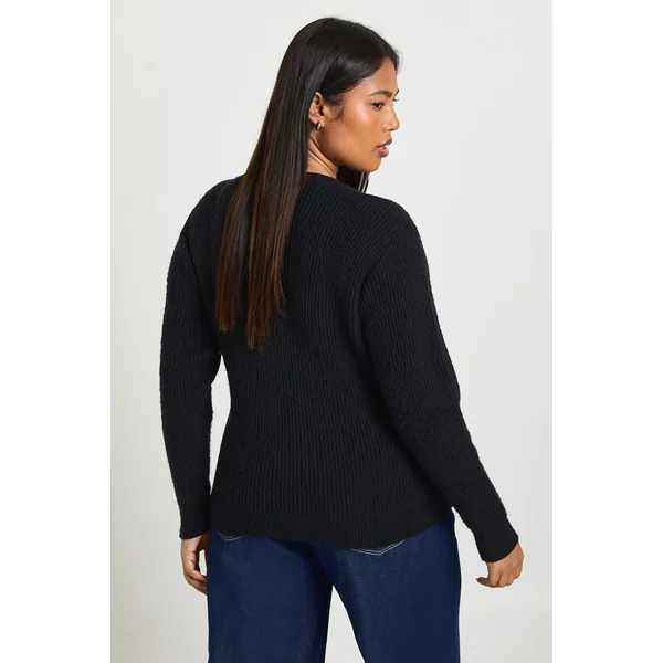 Cardigan Tricoté Col Rond à Boutons Dorés Grande Taille
