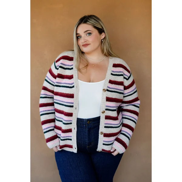 Cardigan à boutons - rayé multicolore